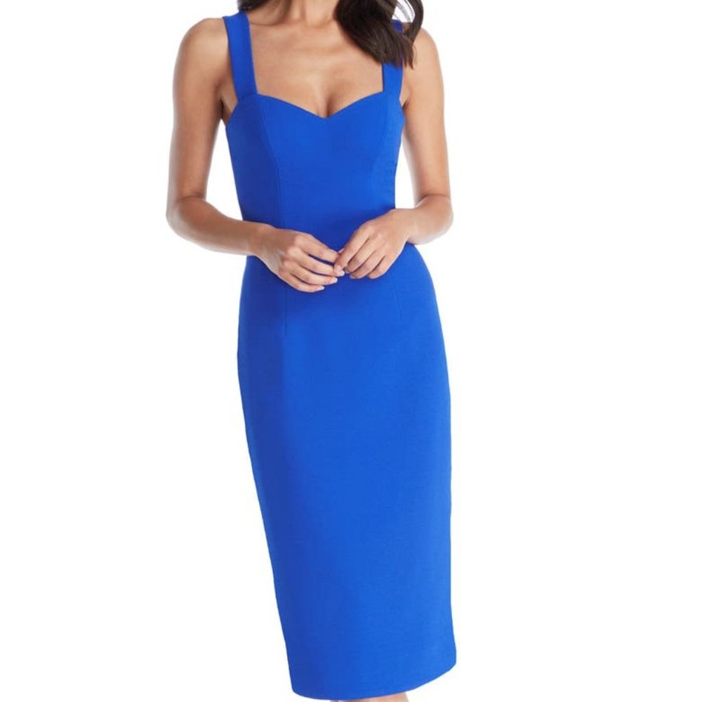 DRESS THE POPULATION CREPE MIDI DRESS,SZ M= SZ 8, NEW